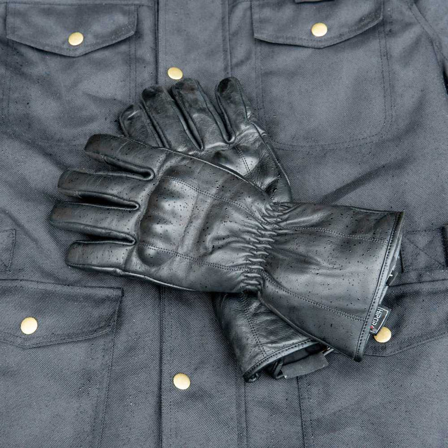 GEN 2 'The Classic' Double Length Gauntlet — Extra Long Warm Motorbike Gloves — Black Leather