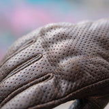 Thumpa's — Short Cuff Summer Motorbike Gloves — Perforated Retro Brown Distressed Leather