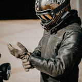 'ol Bobber' — Classic Leather Motorbike Jacket — Distressed Charcoal Brown Full Grain Leather
