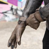 The Original' — Retro Motorbike Gloves Gauntlet — Brown Distressed Leather