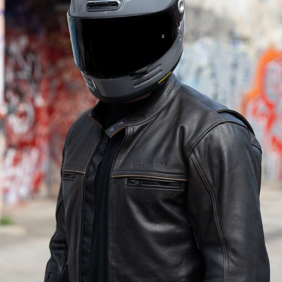 The Rumbler' — Distressed Charcoal Brown Leather — Classic Leather Motorbike Jacket