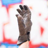 Thumpa's — Short Cuff Summer Motorbike Gloves — Perforated Retro Brown Distressed Leather