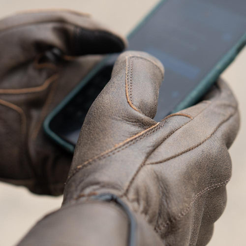 The Original' — Retro Motorbike Gloves Gauntlet — Brown Distressed Leather