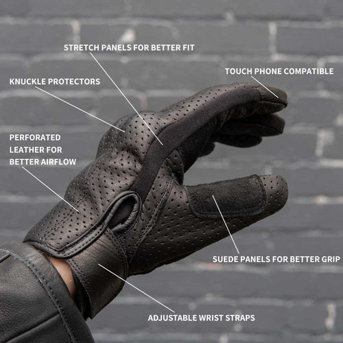 Gen 2 Thumpa's — Short Cuff Summer Motorbike Gloves — Aramid + Perforated Black Leather