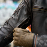 GEN 2 'ol Bobber' — Diamond Quilted Premium Motorbike Jacket — Distressed Charcoal Brown