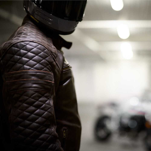 GEN 2 'ol Bobber' — Diamond Quilted Premium Motorbike Jacket — Distressed Charcoal Brown