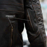 GEN 2 'ol Bobber' — Diamond Quilted Premium Motorbike Jacket — Distressed Charcoal Brown