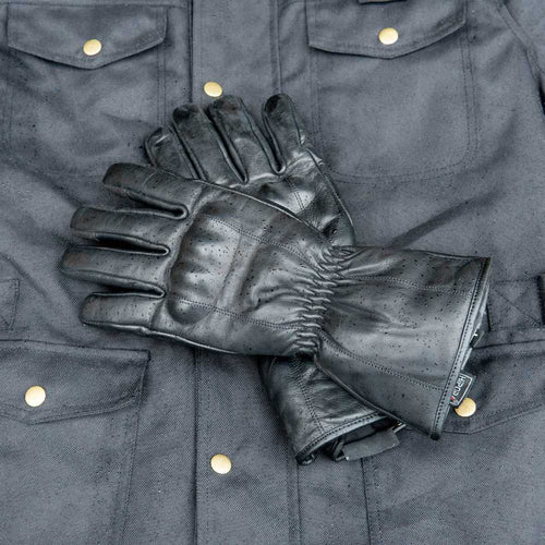 GEN 2 'The Classic' Double Length Gauntlet — Extra Long Warm Motorbike Gloves — Black Leather